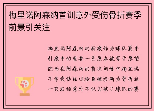 梅里诺阿森纳首训意外受伤骨折赛季前景引关注